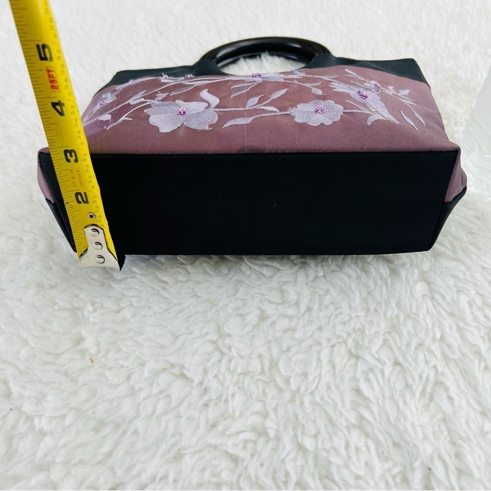 Vintage Fabric w/ Embroidery & beads Wood Handles Vintage Customized Small Bag - Picture 7 of 12